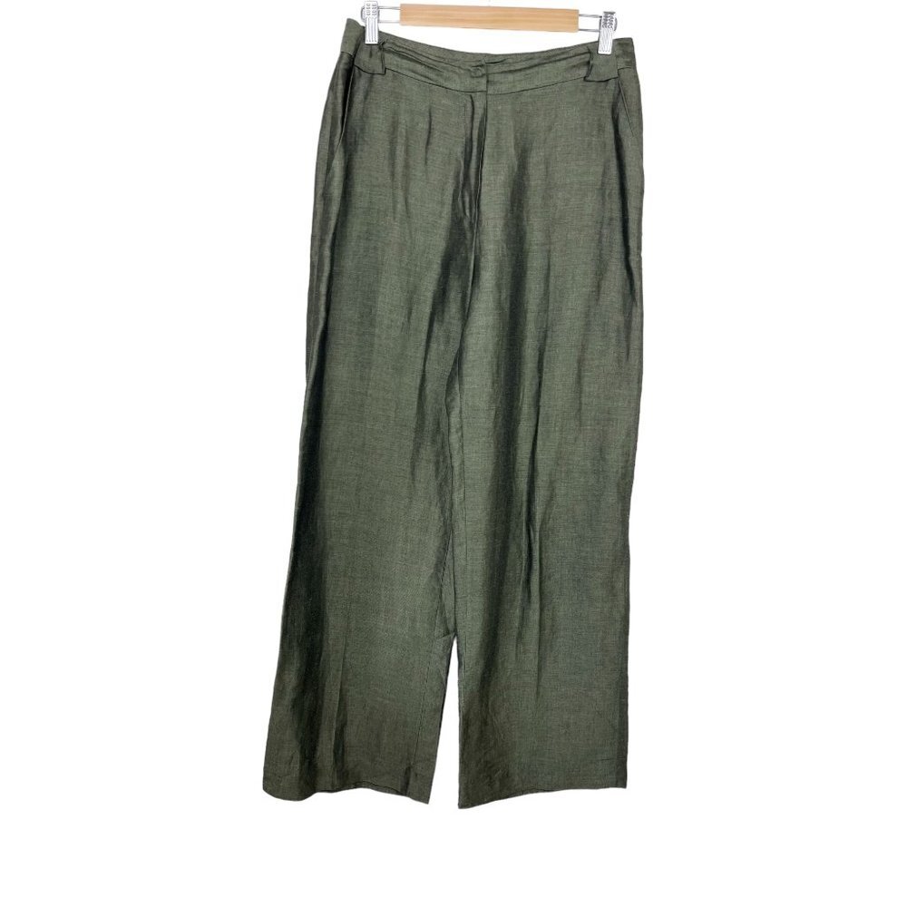 Rena Rowan linen blend wide leg metallic green‎ pants size 12